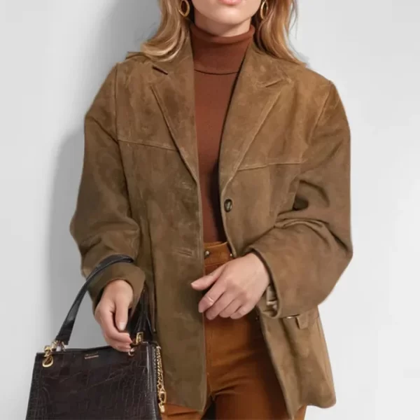 Vintage Inspired Brown Suede Blazer for Women - Stylish Autumn Outerwear - Image 6