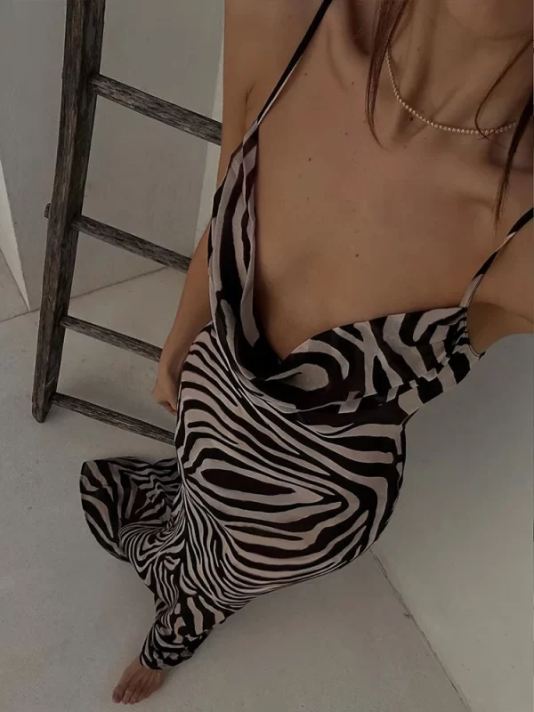 Elegant Zebra Print Maxi Dress for Women - Sheer Chiffon Summer Party Dress