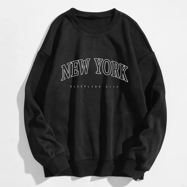 Versatile New York Letter Print Hoodie - Classic Graphic Pullover Sweatshirt - Image 2