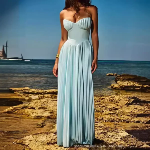 Elegant Pleated Strapless Maxi Dress for Women