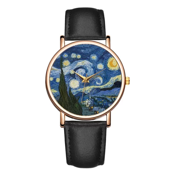 Starry Night Artistic Women's Watch with Leather Strap - Image 6