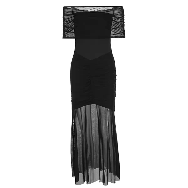 Elegant One Shoulder Mesh Patchwork Long Dress for Women - Image 5