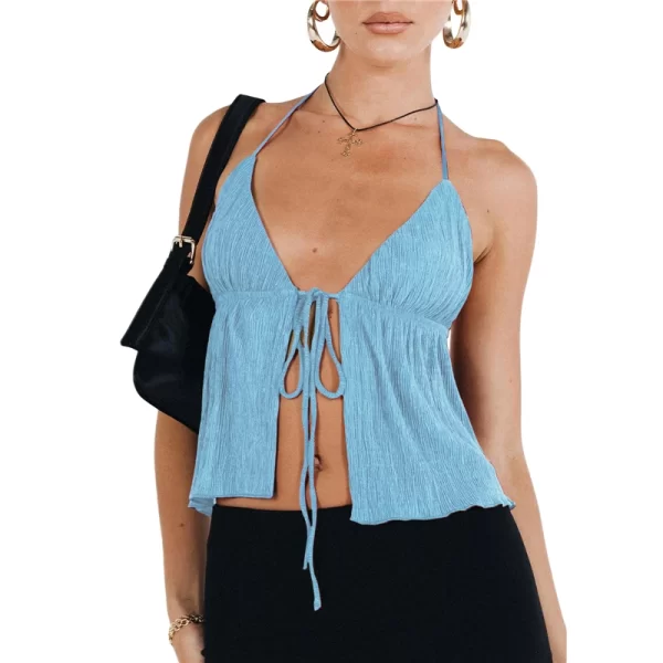 Elegant Summer Lace-Up Cami Top with Bowknot - Image 9