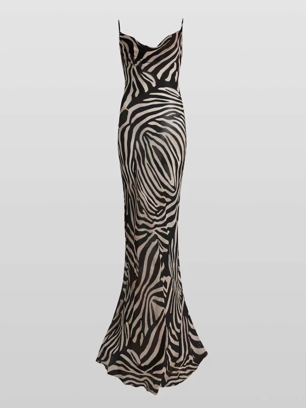 Elegant Zebra Print Maxi Dress for Women - Sheer Chiffon Summer Party Dress - Image 6