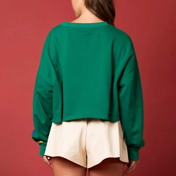 Festive Cropped Holiday Sweatshirt with Sequin Lights - Image 6