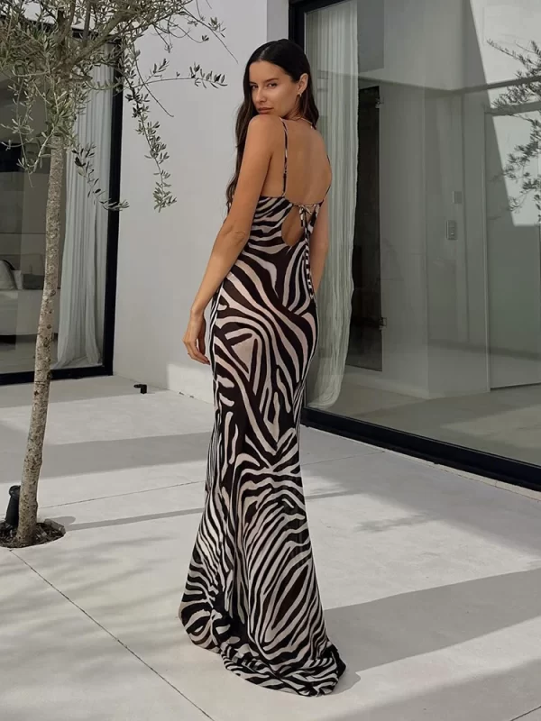 Elegant Zebra Print Maxi Dress for Women - Sheer Chiffon Summer Party Dress - Image 2