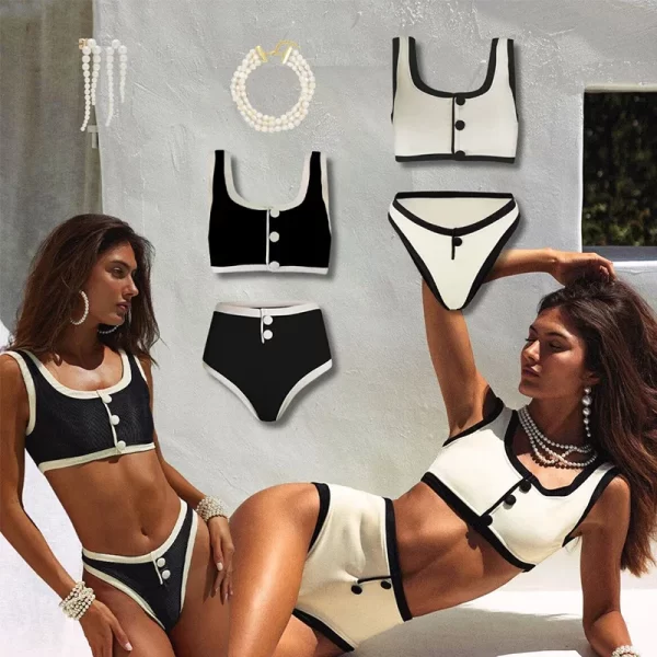 Chic High Waist Black and White Bikini Set