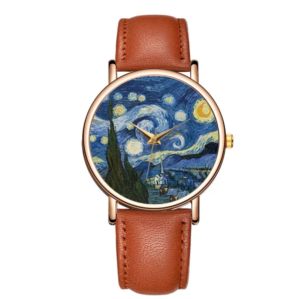 Starry Night Artistic Women's Watch with Leather Strap - Image 5