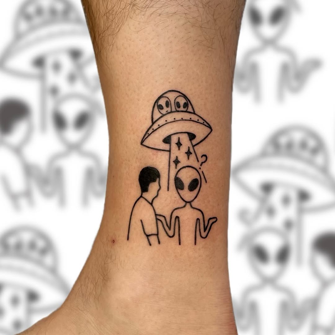 Unique Alien Interaction Tattoo Design