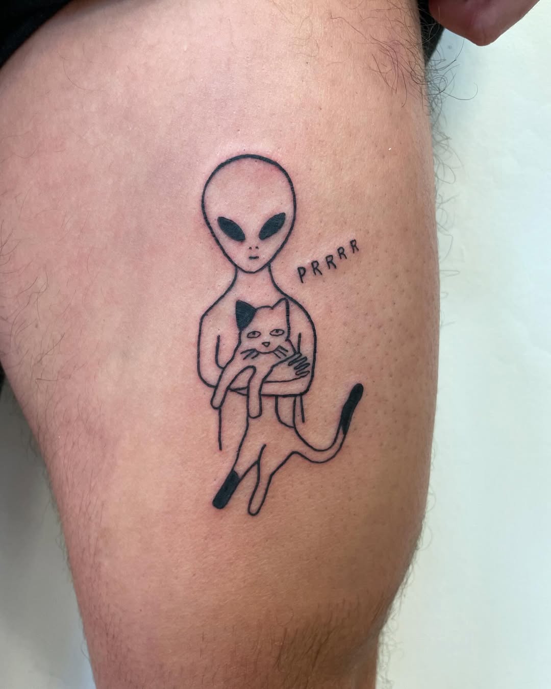 Unique alien tattoo with a playful cat