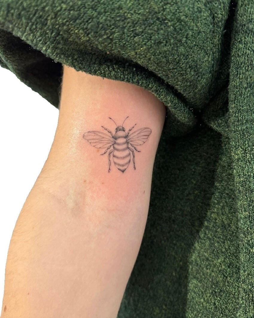 Charming Black and Grey Bee Tattoo Design