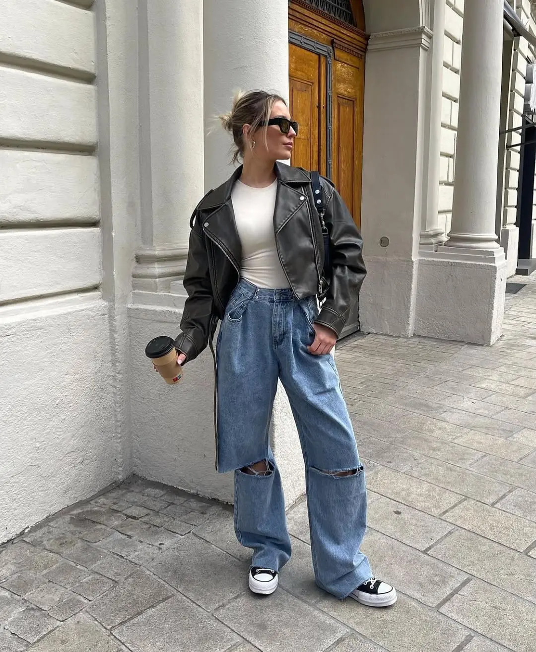 Casual Yet Chic Leather Jacket Ensemble