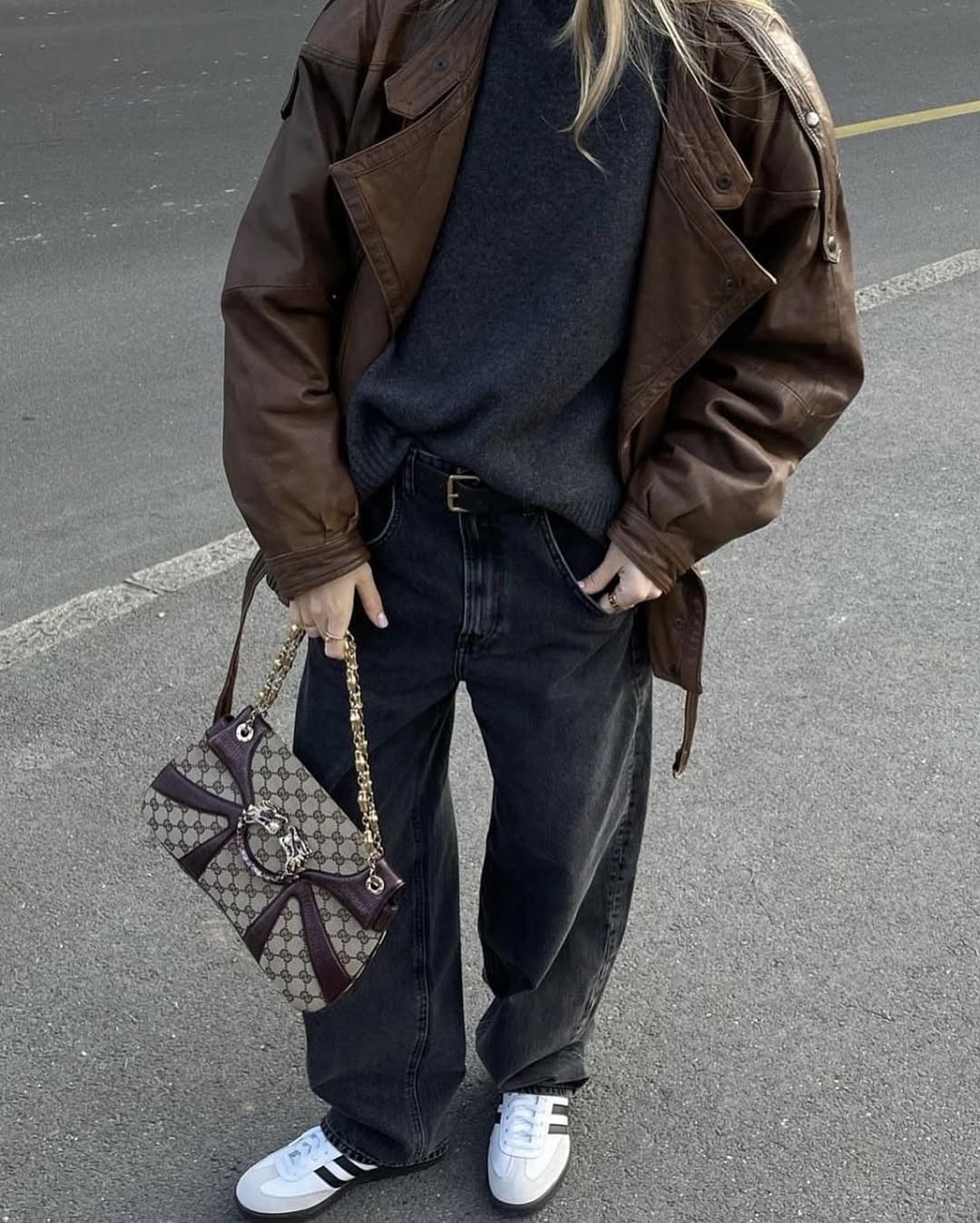 Chic Vintage Leather Jacket Ensemble