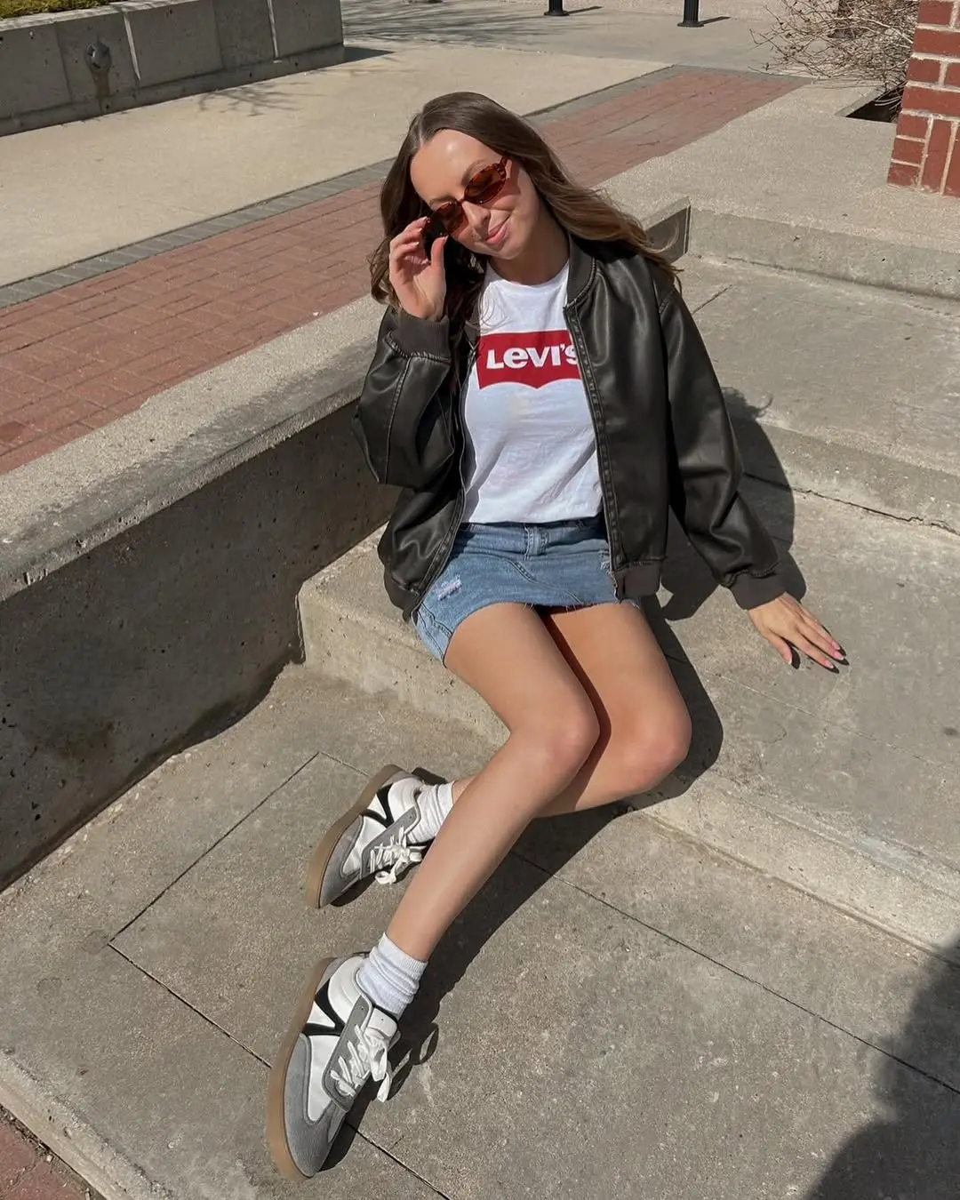 Casual edgy leather jacket ensemble for spring.