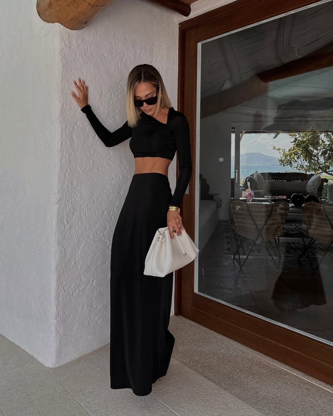 Chic black crop and long skirt combo