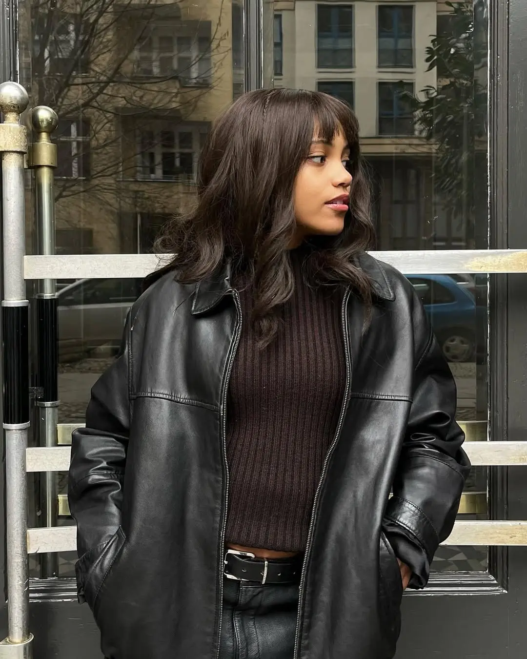 Effortlessly cool layered leather ensemble