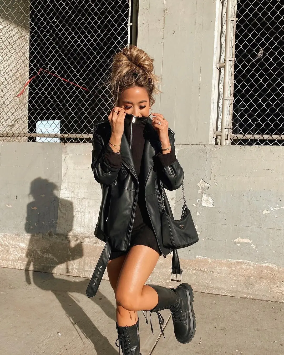 Chic black leather jacket with edgy vibes