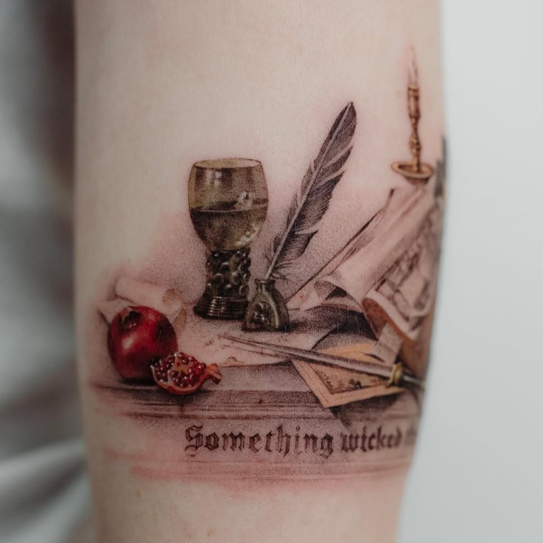 Gothic elegance in literary-inspired tattoos