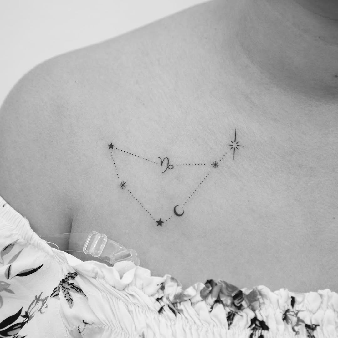 Stunning Capricorn constellation tattoo on display