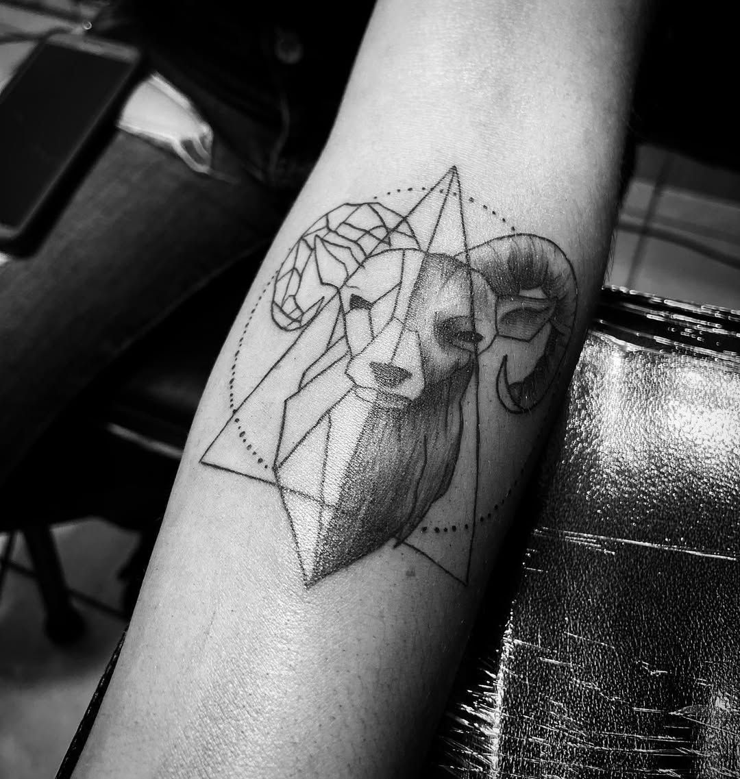 Stylish geometric Capricorn tattoo design