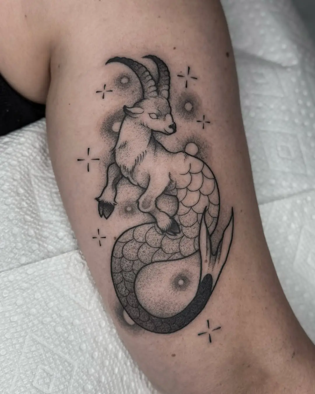 Intricate Capricorn Tattoo with a Mystical Vibe