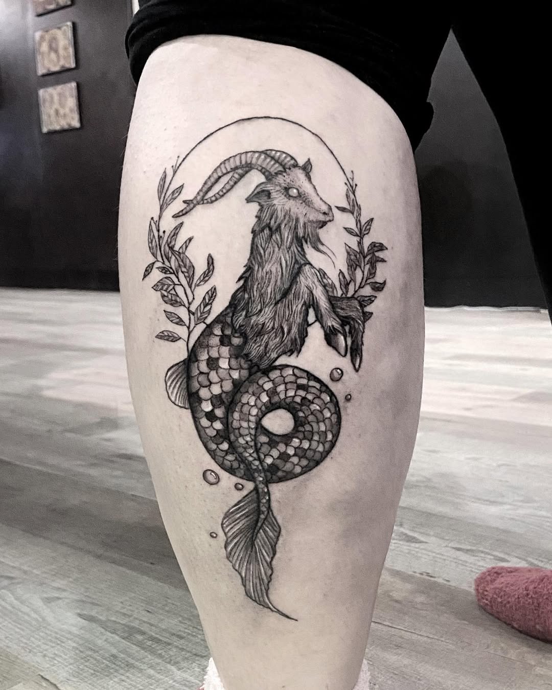 Unique Capricorn Tattoo Blending Goat and Mermaid