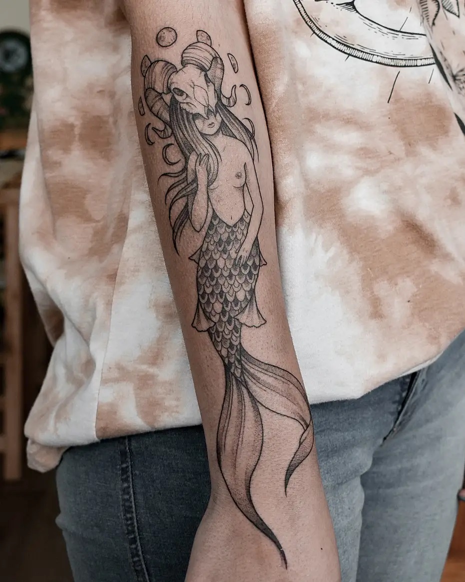 Unique Capricorn-Inspired Mermaid Tattoo Concept