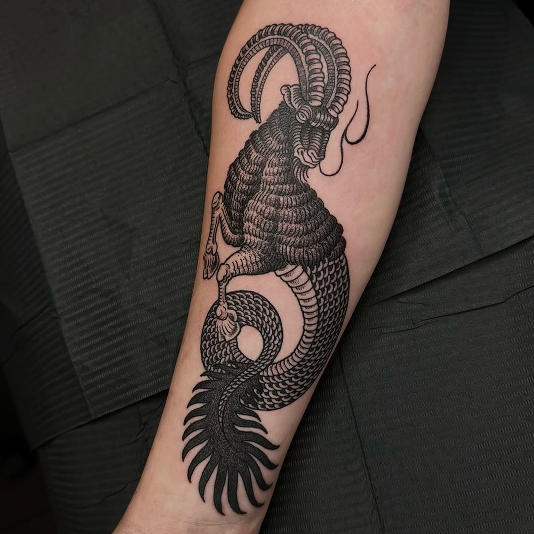 Intricate Capricorn tattoo showcasing elegant design.