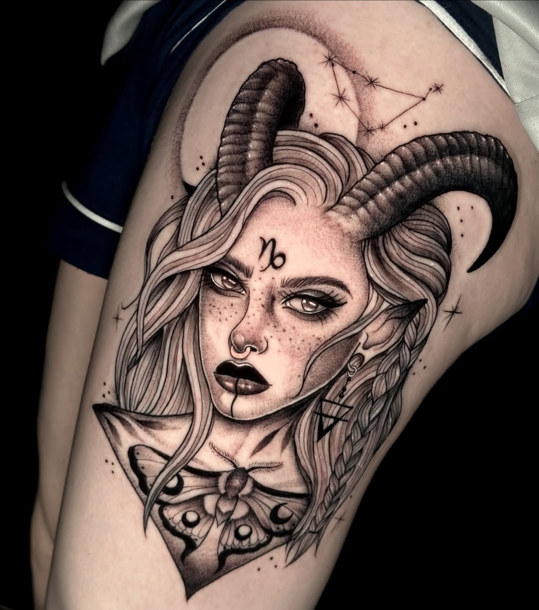 Bold Capricorn tattoo with striking details