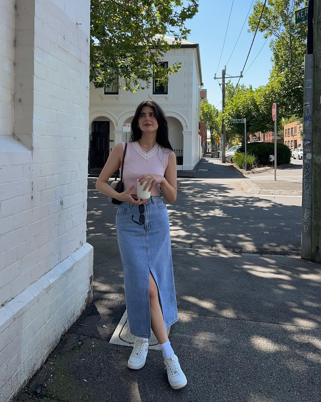 Effortlessly chic denim skirt ensemble for spring