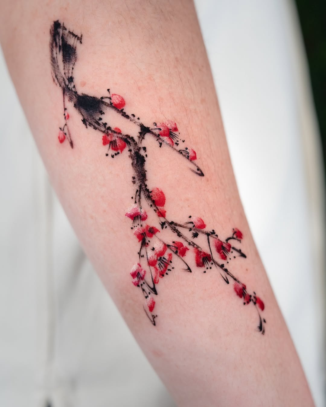 Stunning cherry blossom tattoo with vibrant details