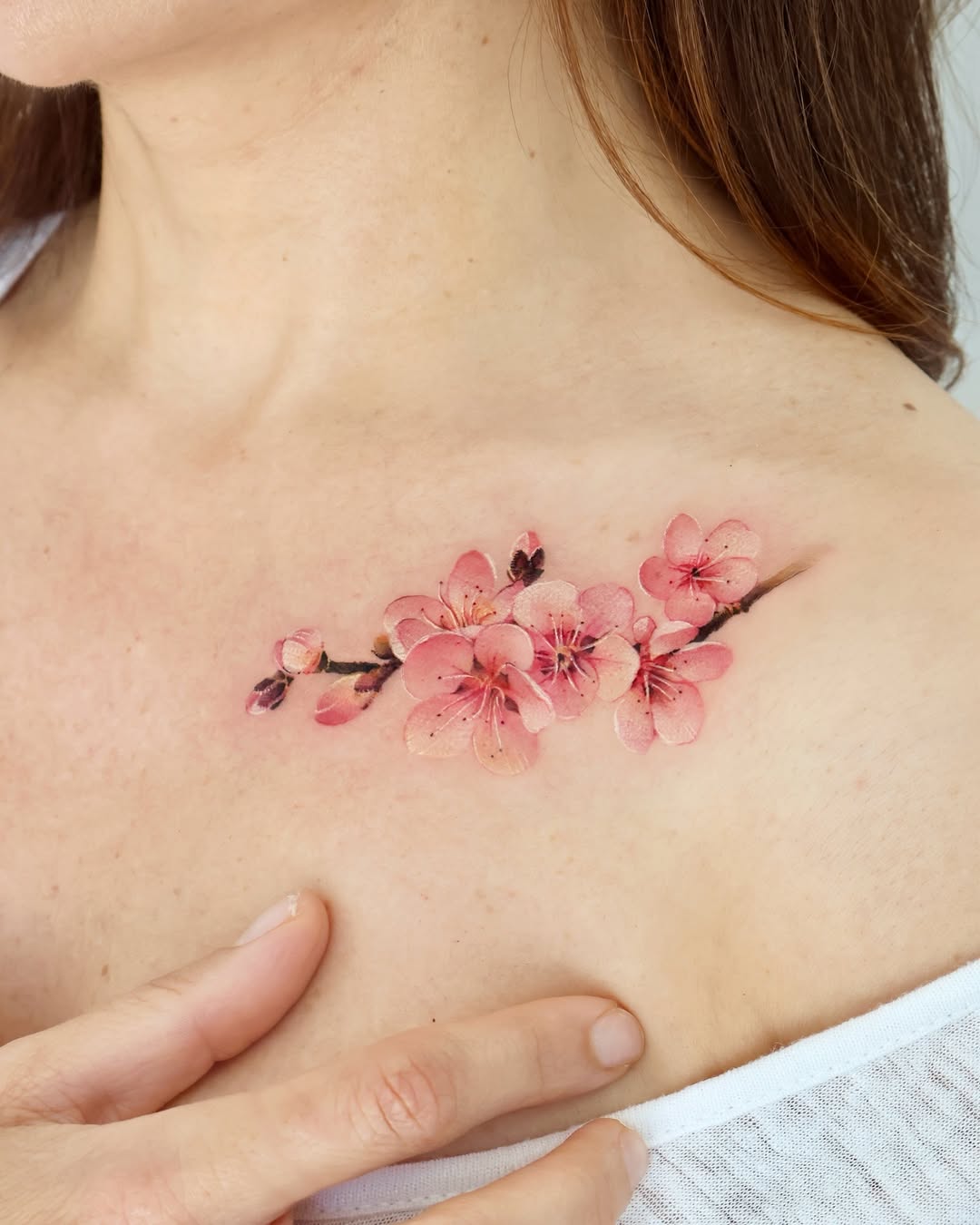 Delicate Cherry Blossom Tattoo on Shoulder