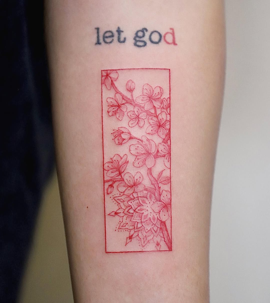 Delicate red cherry blossom floral tattoo design