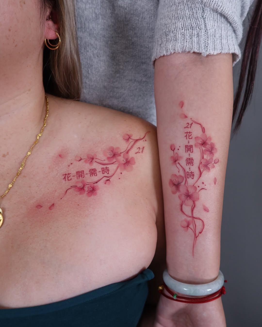 Elegant Cherry Blossom Tattoos with Meaningful Text