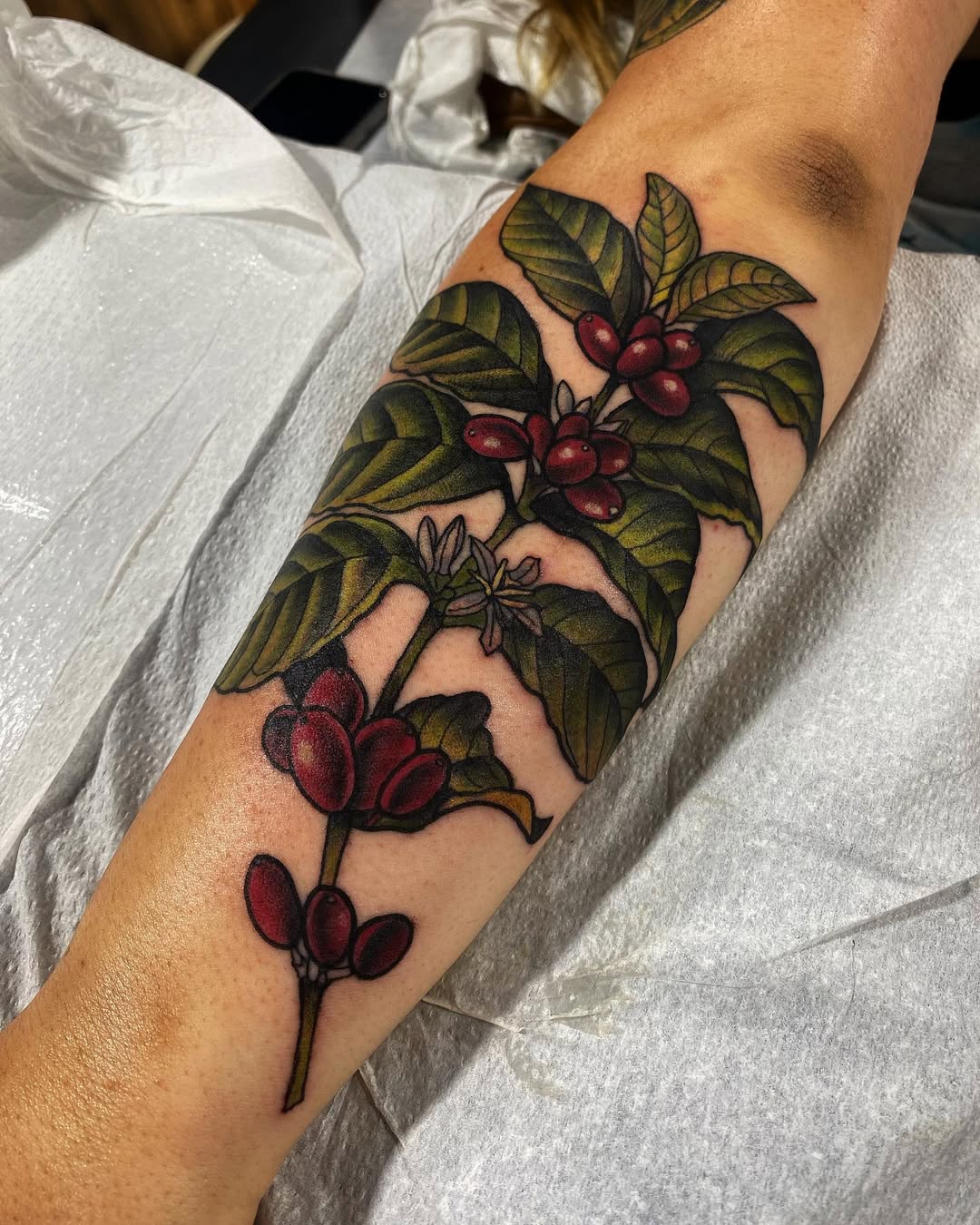 Stunning Coffee Bean Tattoo with Leaves