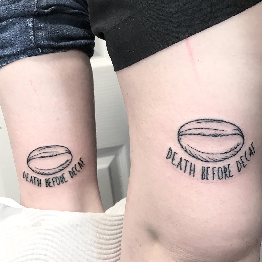 Bold tattoo celebrating coffee culture and humor