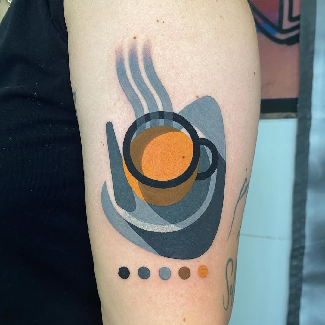 Modern minimalist coffee cup tattoo design