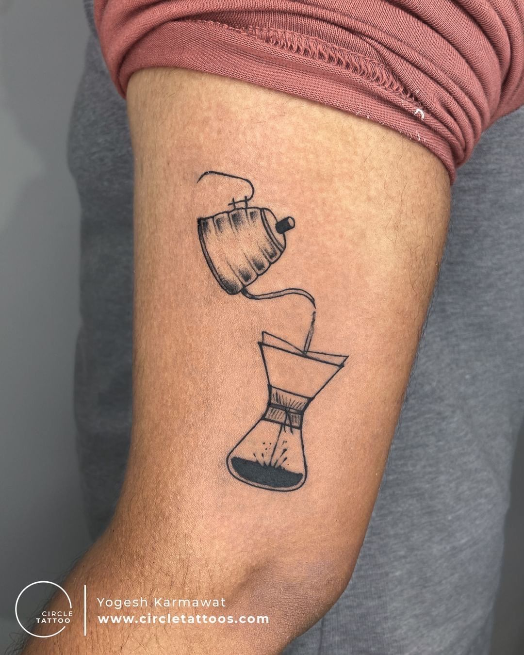 Minimalist brewing tattoo for coffee enthusiasts