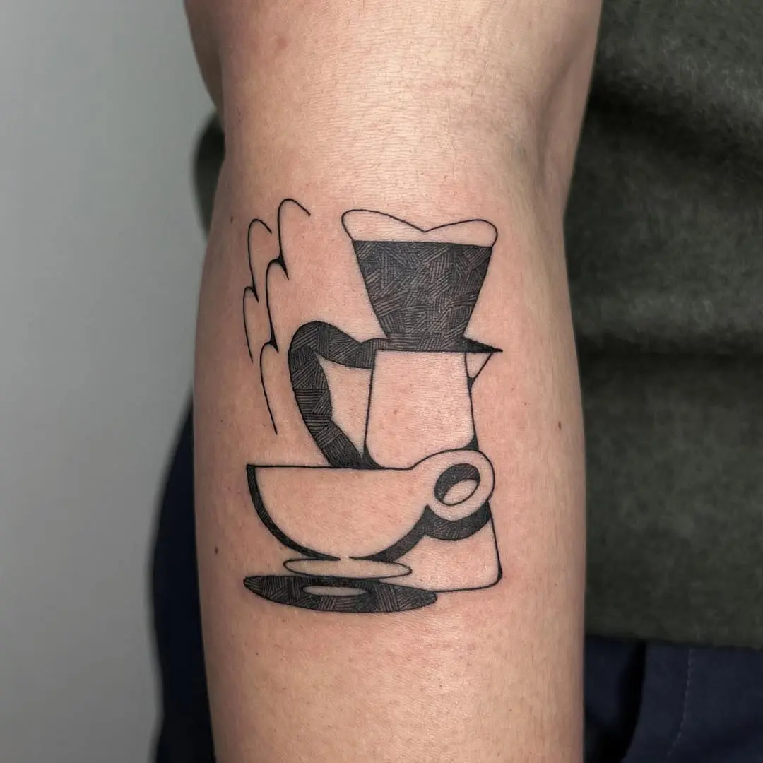 Stylish coffee cup tattoo with steam design