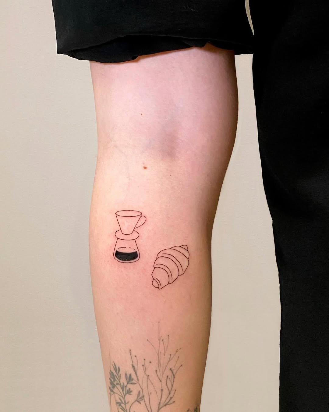 Chic Minimalist Coffee and Croissant Tattoo