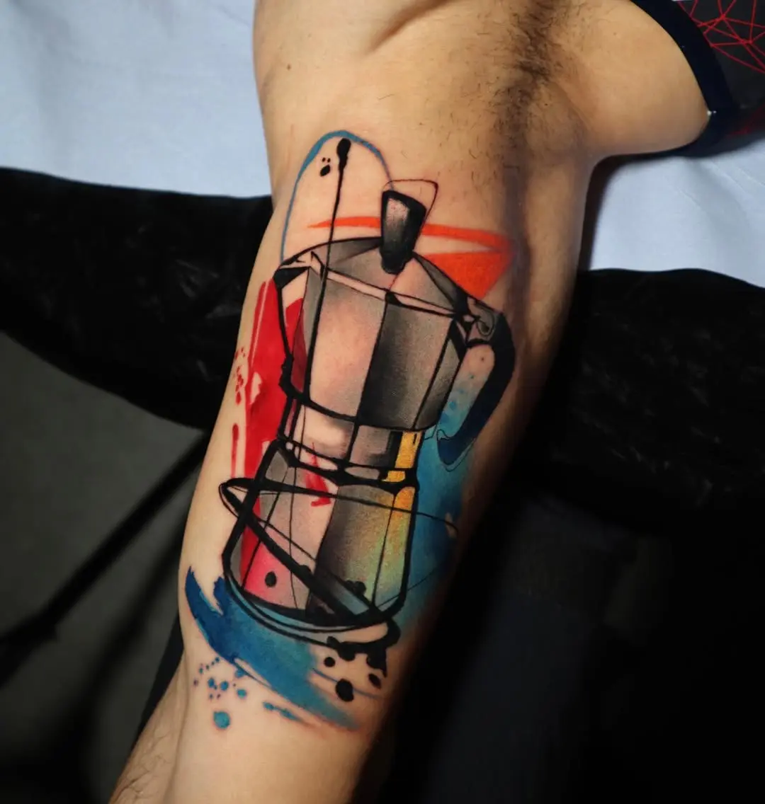 Vibrant Moka Pot Coffee Tattoo Design