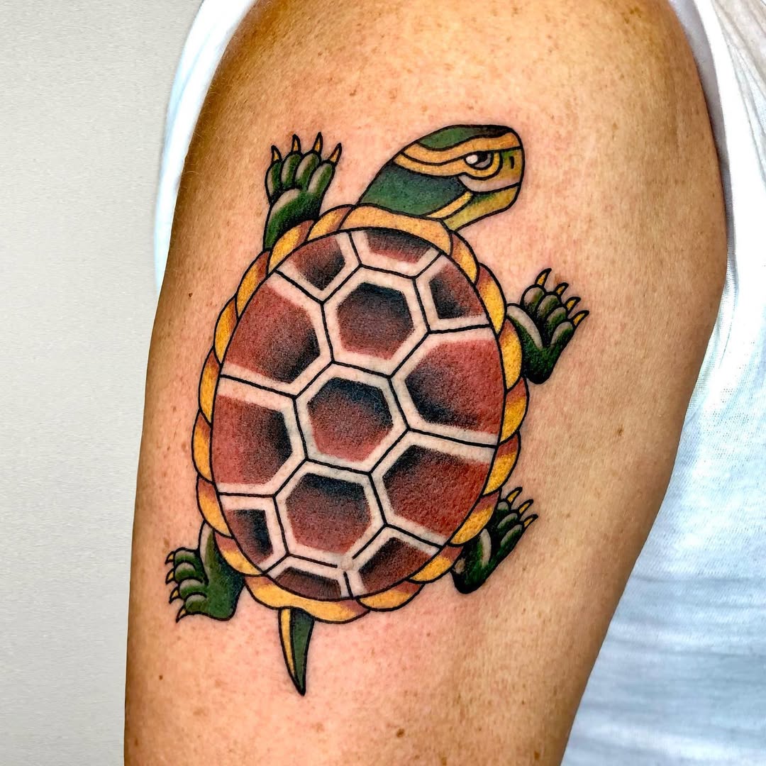 Vibrant Sea Turtle Tattoo with Shell Pattern