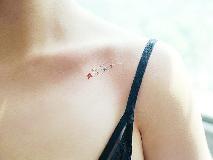 Dainty stars dancing across the shoulder