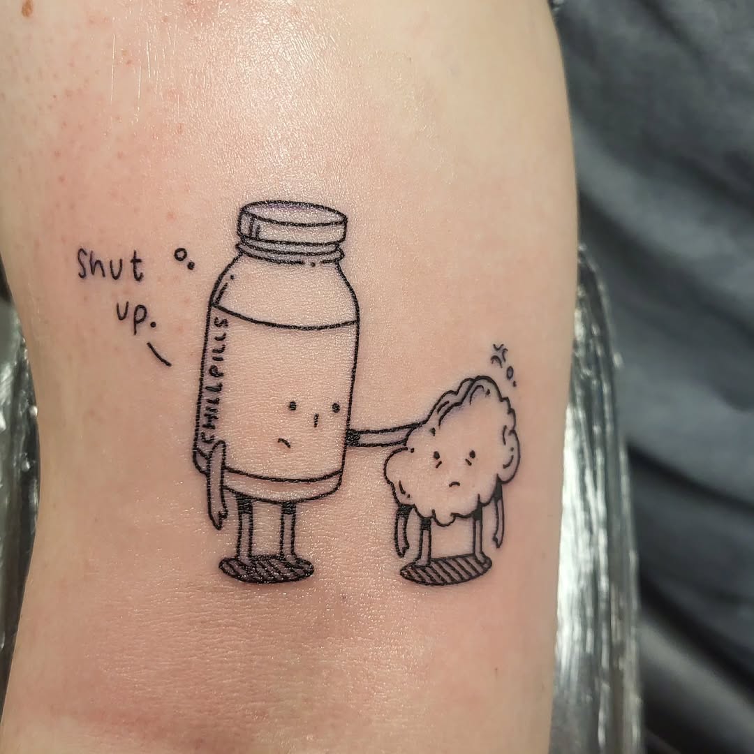 Whimsical tattoo conveying emotional support humor