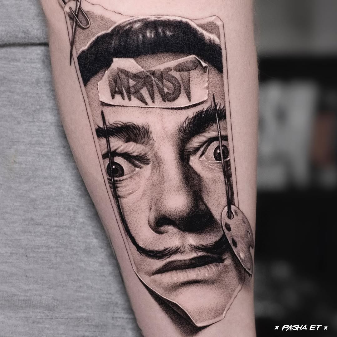 Intricate Salvador Dali-inspired tattoo artistry