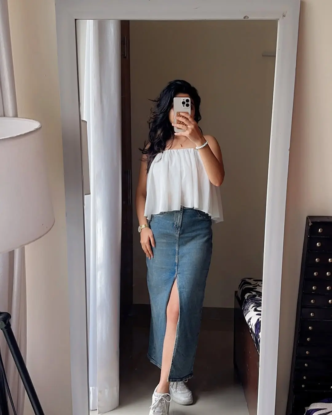 Effortlessly chic denim skirt ensemble