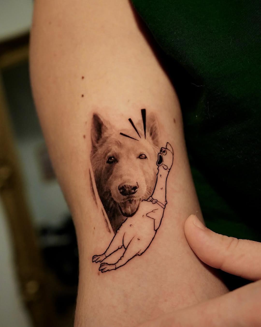 Stylish dog and line art tattoo design