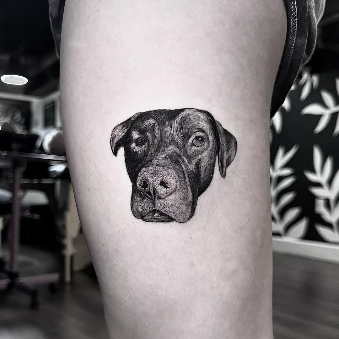 Stunning realistic dog portrait tattoo art