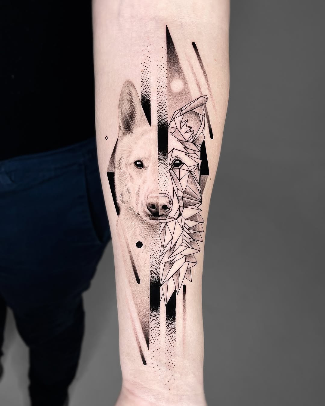 Geometric Dog Tattoo with Unique Abstract Flair