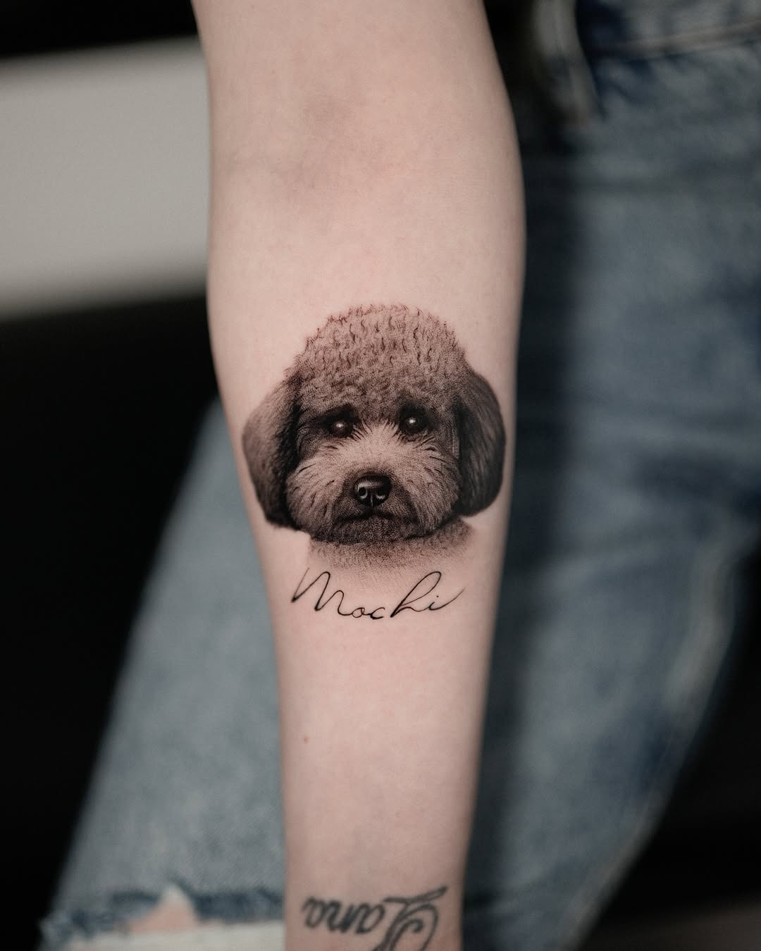 Realistic Dog Portrait Tattoo of Mochi